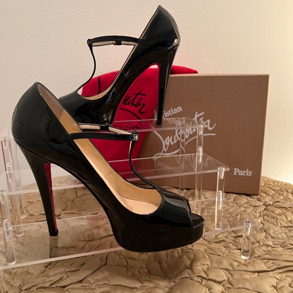 Christian Louboutin Patent Leather Peep Toe Pumps / Burlina 120 Size 37 - Picture 4 of 7